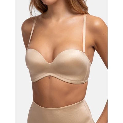 Abbildung von DORINA SUBLIME SCULPT Damen Gepolsterter Bandeau BH, Drahtlos mit Vorgeformten Cups, Mehrweg Verstellbare Abnehmbare Träger, Rutschfeste Rückenkonstruktion, Beige