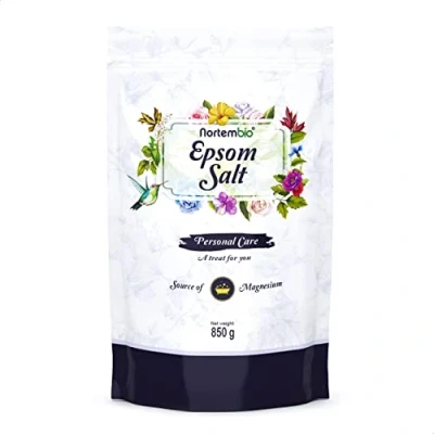 Abbildung von Nortembio Epsom Salz 850 g. Konzentrierte Quelle von Natürlichem Magnesium. 100% Reines Badesalz, Keine Zusatzstoffe. Muskelentspannung und Guter Schlaf. Inklusive E Book.