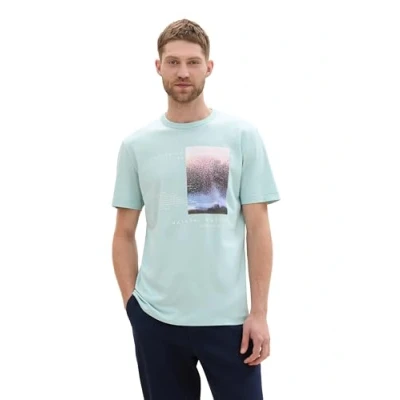 Abbildung von TOM TAILOR Herren Basic T Shirt mit V Ausschnitt,30463 dusty mint blue, S