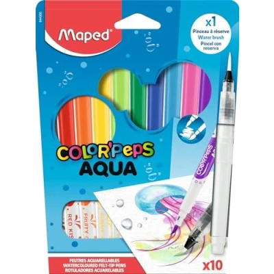 Abbildung von Maped Aquarell Filzstifte, Fasermaler COLOR&#039;PEPS AQUA x10 + Pinsel mit Wassertank