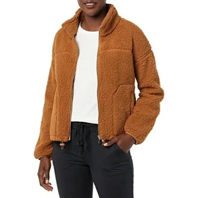 Abbildung von Amazon Essentials Damen Sherpa Fleecejacke mit Langem Reißverschluss, Dunkelbronze, XXL