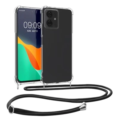 Abbildung von kwmobile Necklace Case kompatibel mit Motorola Moto G64 5G Hülle Silikon Cover Handykette Band Handyhülle Schwarz Transparent