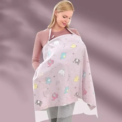 Abbildung von Stilltuch für Unterwegs, Stillschal Baumwolle Stillschürze Mehrzweck Stillcover, breastfeeding cover，stilltuch musselin，stilltücher &amp; schals，nursing cover for (Rosa Elefantenmuster)