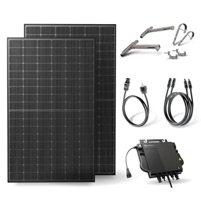Abbildung von Solakon 900W Balkonkraftwerk mit Halterung (Balkon) 800W komplett Steckdose 800 Watt Wechselrichter Solaranlage Komplettset 450W bifaziale Solarmodule inkl. Zubehör 3m Kabel