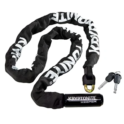Abbildung von Kryptonite Keeper 712 Integrated Chain Kettenverschlusskette Mit Vorhängeschloss, schwarz/weiß, 120 cm