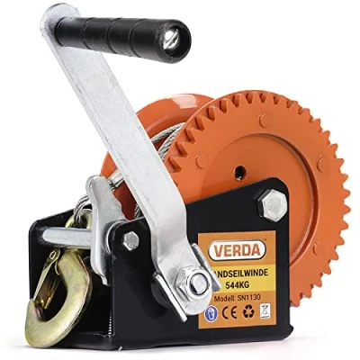 Abbildung von Verda Seilwinde 544kg, 10m Stahlseil Handseilwinde mit Softgriff Bootswinde Winde Gurtwinde Handkurbel (1200lbs Stahlseil)