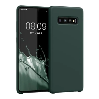 Abbildung von kwmobile Hülle kompatibel mit Samsung Galaxy S10 Plus / S10+ Silikon Handy Case Handyhülle weiche Oberfläche kabelloses Laden Blaugrün