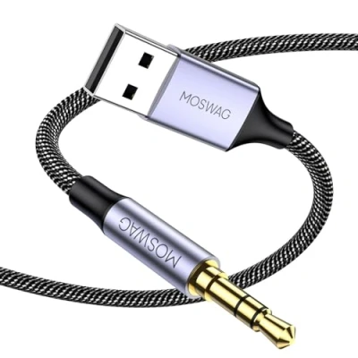 Abbildung von MOSWAG 3.5mm zu USB, USB Audio Jack Adapter, Stecker AUX Stereo Konverter, Nylon geflochtenes Kopfhörerkabel Kabel für PC, Laptop, Windows,Home