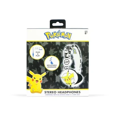 Abbildung von OTL Technologies Tween Kinder Kopfhörer Pokemon Pikachu (faltbar, Gepolsterte Bügel, Buntes Comic Design, für Jungen und Mädchen) Weiß/Schwarz