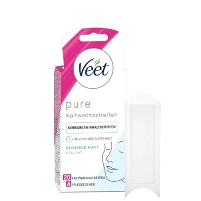 Abbildung von Veet Kaltwachsstreifen für Haarentfernung im Gesicht, 20 St., sensible Haut, mit EASY GELWAX TECHNOLOGIE