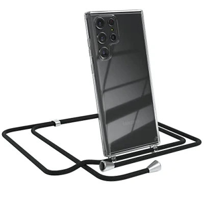 Abbildung von EAZY CASE Handykette kompatibel mit Samsung Galaxy S22 Ultra 5G Handyhülle Umhängeband, Handykordel Schutzhülle, Silikonhülle, Hülle, Stylische Kette für Smartphone, Schwarz