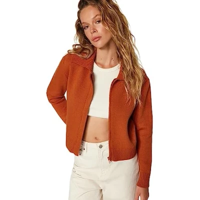 Abbildung von Trendyol Women&#039;s Damen Wohnung Langer Arm Regulär Strickjacke Cardigan Sweater, Orange, L
