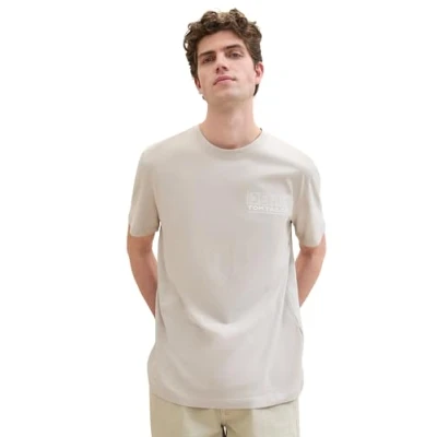 Abbildung von TOM TAILOR Denim Herren Basic Crew Neck T Shirt mit Logo Print, light dove grey, S