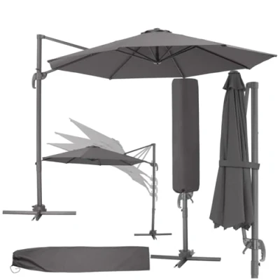 Abbildung von tectake Ampelschirm Daria, Set mit Schutzhülle für Terrasse oder Garten, Parasol inkl. in Schrimfarbe, 360 drehbar