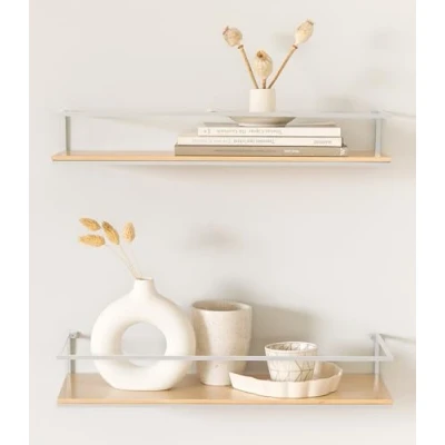 Abbildung von Kazai.® Wandregal Set STENN Hängeregale aus Metall und Echtholz Veneer Schweberegale als Ablage für Bad, Wohnzimmer, Küche, Schlafzimmer mehr Birke, Weiß