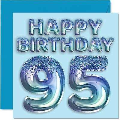 Abbildung von Stuff4 Geburtstagskarte zum 95. Geburtstag für Männer Blauer Glitzer Partyballon Happy Birthday Karten 95 Jahre alten Mann, Großvater, Vater, Oma, 145 mm x mm,