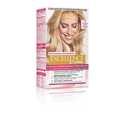 Abbildung von L&#039;Oréal Paris Permanente Haarfarbe, 100 Prozent Grauhaarabdeckung, Haarfärbeset mit Coloration, Shampoo und 3 Fach Pflege Creme Farbe, Excellence Crème 9 Hellblond