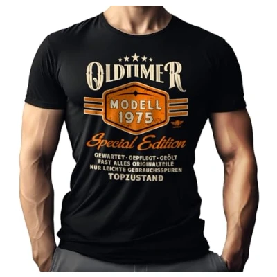 Abbildung von LOBO NEGRO® T Shirt als Geschenk zum 50. Geburtstag: Oldtimer Modell 1974 in Topzustand