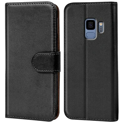 Abbildung von Verco Handyhülle für Samsung S9 Hülle, Schutzhülle Galaxy Tasche PU Leder Flip Case Brieftasche Schwarz