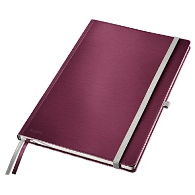 Abbildung von Leitz Notizbuch A4 liniert, 160 Seiten, 80 Blatt, Hardcover Mit hochwertigem Bezug, 100 g/m² Papier, Gummizugverschluss, Textilbänder, Stiftelasche, Tasche, Style Serie, Granat Rot, 44750028