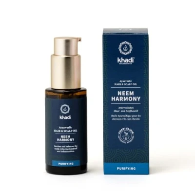 Abbildung von Khadi Neem HARMONY Haaröl, Aktiv gegen Schuppen &amp; Juckreiz, trockene Kopfhaut, 100% natürlich, pflanzlich vegan, silikonfrei parabenfrei, Ayurvedische Haarpflege, Naturkosmetik, 50ml
