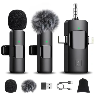 Abbildung von Romon Kabelloses Lavalier Mikrofon für iPhone/Android/PC/Kamera, Mini Plug and Play Kabellos Handy, Wireless Microphone Ansteckmikrofon Live Streaming Videoaufnahmen Interviews