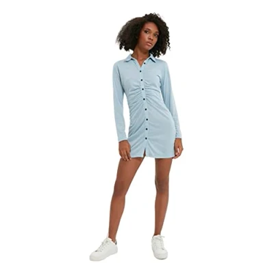 Abbildung von Trendyol Damen Woman Loungewear Mini Standard Polo Neck Woven Dress, Blau, XL EU