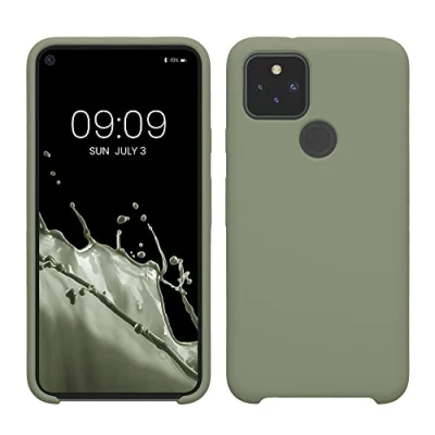 Abbildung von kwmobile Hülle kompatibel mit Google Pixel 5 Silikon Handy Case Handyhülle weiche Oberfläche kabelloses Laden Graugrün