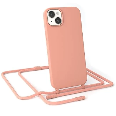 Abbildung von EAZY CASE Handykette Silikon Premium kompatibel mit iPhone 14 Plus Handyhülle Umhängeband, Handykordel Schutzhülle, Silikonhülle, Hülle Band, Kette für Smartphone, Koralle