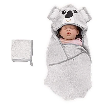 Abbildung von Navaris Kapuzenhandtuch Baby Handtuch mit Kapuze und Waschlappen Set aus Bambus, (1 St)