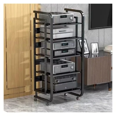 Abbildung von Audio Rack hifi regal 43 Zoll hohes Schrank, AV Medienständer mit 5 Ebenen und verstellbaren Regalen, Medienturm Schrankregal for Spielekonsolen, Unterhaltung/Plattenspieler/Stereoempfänger