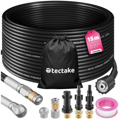 Abbildung von tectake Rohrreinigungsspirale Rohrreinigungsschlauch Set inkl. 2 Düsen &amp; 3, L: 150 cm, (Set, 15 m)