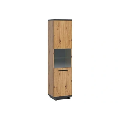 Abbildung von Mirjan24 Vitrine INES WIT50 in Holz Optik Vitrinenschrank, Glasvitrine, Hochschrank, Highboard, Wohnzimmerschrank (Eiche Artisan + Schwarz/Eiche Artisan, mit weißer LED Beleuchtung)