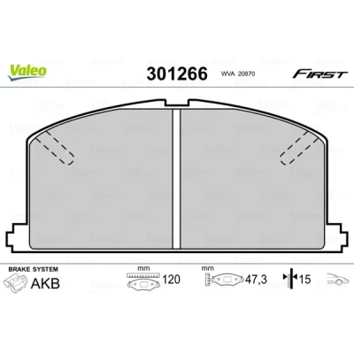 Abbildung von VALEO 301266 Bremsbelagsatz FIRST Vorderachse exkl. Verschleißwarnkontakt ohne Anti Quietsch Blech TOYOTA: Corolla VIII Liftback, Starlet V Schrägheck