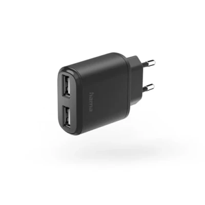 Abbildung von Hama Ladegerät mit 2x USB A Buchse, 12 W, Schwarz