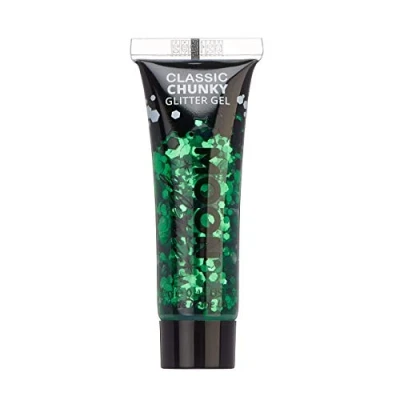 Abbildung von Gel mit klassischem grobkörnigen Glitter von Moon 12ml Grün Glitzer Gesichtsfarbe