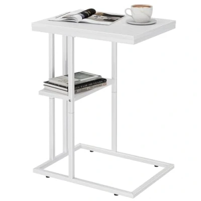 Abbildung von Beistelltisch C Form, Couch Beistelltisch, Kaffeetisch Kleiner Tisch, Sofa Tisch Bett, Side Table Sofa, Couchtisch Klein Laptop Sofatisch, Holzigkeit, Reinweiß