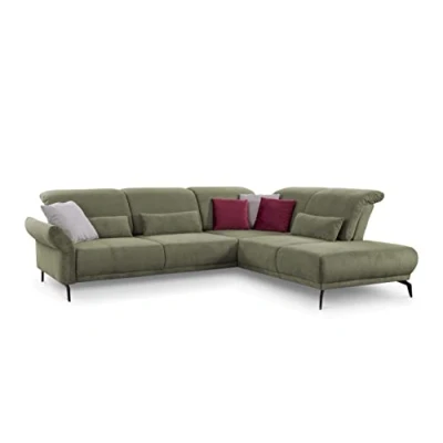 Abbildung von CAVADORE Ecksofa Cooper / Luftige Eckcouch mit Ottomane rechts, schwarzen Metallfüßen und feinem Cord Bezug 294 x 88 242 Cord, Grün