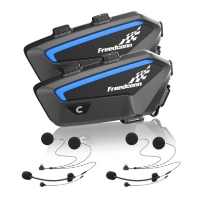 Abbildung von FreedConn FX Motorrad Headset, Helm Intercom, Kommunikationssystem für bis zu 10 Motorräder, DSP und CVC Geräuschunterdrückung Motorradhelm Gegensprechanlage mit Musikteilen Funktion Schwarz