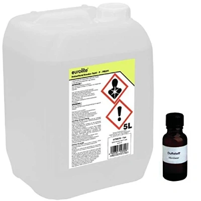 Abbildung von 5 Liter Eurolite P (Profi) Nebelfluid + 30 ml Duftstoff Himbeere, Smoke Fluid, Nebel Fluid Flüssigkeit für Nebelmaschine (5 L Duft Himbeere)