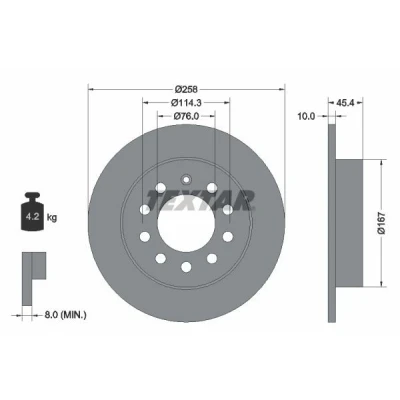 Abbildung von TEXTAR 92166700 Bremsscheibe 258 10 05/10 114,3 voll ohne Radbefestigungsbolzen, Radnabe HYUNDAI: Coupe II
