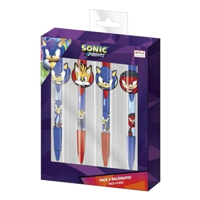 Abbildung von CERDÁ LIFE&#039;S LITTLE MOMENTS Packung mit 4 Kugelschreibern von Sonic inkl. 2 blaue und violette Bolis Brosche der Charaktere 60% Kunststoff 40% Gummi Original Design in Spanien