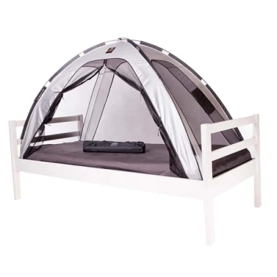 Abbildung von Deryan Bettzelt Moskitonetz Doppelbett Moskitozelt Zeltbett Insektenschutz Bett Kompakt und Leight 200x90x110cm Mückennetz &amp; Reise Mit Tragetasche Silber