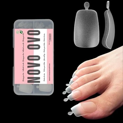Abbildung von NOVO OVO 120 Stück Lange fußnägel zum aufkleben, Artificial long toe nail tips, klare fussnägel kleben, künstliche zehennägel, soft gel full cover toenail tips set, fuß nägel x 12 Größen in Box
