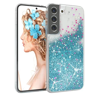 Abbildung von EAZY CASE Hülle kompatibel mit Samsung Galaxy S22 5G Schutzhülle Flüssig Glitzer, Handyhülle, Schutzhülle, Back Cover Glitter Flüssigkeit, TPU/Silikon, Transparent/Durchsichtig, Blau