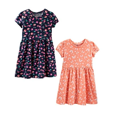Abbildung von Simple Joys by Carter&#039;s Baby Mädchen Short Sleeve and Sleeveless Dress Sets, Pack of 2 Lässiges Kleid, Marineblau Floral/Pfirsich Schmetterlingmuster, Jahre (2er Pack)