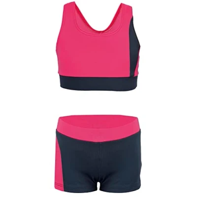 Abbildung von Aquarti Mädchen Sport Bikini Racerback Bustier &amp; Badehose, Farbe: Dunkelgrau/Pink, Größe: 134