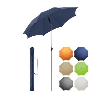Abbildung von FARE Sonnenschirm Gr. M 180 cm Durchmesser UV Schutz 50+ für Balkon Garten Terrasse Sommer Titan Finish Knickvorrichtung Drehfeststeller inkl. Tragetasche (nachtblau)
