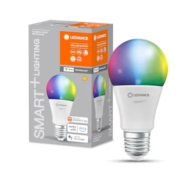 Abbildung von Ledvance Smarte LED Lampe mit WiFi Technologie, Sockel E27, Dimmbar, Lichtfarbe änderbar (2700 6500K), RGB Farben änderbar, ersetzt Glühlampen 75 W, SMART+ Classic Multicolour, 1er Pack, Weiß