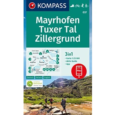 Abbildung von KOMPASS Wanderkarte 037 Mayrhofen, Tuxer Tal, Zillergrund 1:25.000: 3in1 mit Aktiv Guide inklusive Karte zur offline Verwendung in der App. Fahrradfahren. Skitouren. Langlaufen.